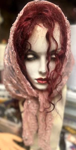 vintage antique 1950s French lace pink silver church scarf handbeaded - Picture 1 of 9