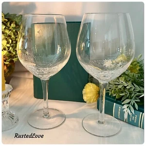 Pier 1 Crackle Clear Red Wine Glasses Blown Glass Vintage Large Wine Goblets 2 * - Picture 1 of 6