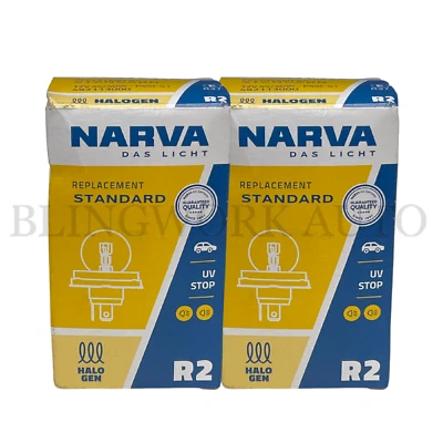 (2 PCS) NARVA OEM REPLACEMENT R2 H5 HALOGEN LIGHT BULBS GLOBES 12V 45/40W PT45t - Image 1 of 2
