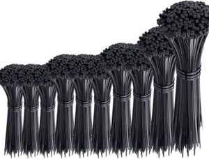 1000 Pcs Black Cable Zip Ties Assorted Sizes 4/6/8/10/12 Inch Heavy Duty Plastic - Picture 1 of 4