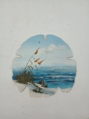 Vintage Hand  Painted Sand Dollar Beach Scene 5 "Wide Intact Couple Of Chips - Image 1 of 4