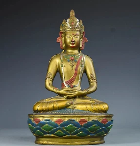 12.8" Old China Buddhism Bronze Gilt Painting Kwan-yin Guan Yin Goddess Statue - Picture 1 of 8