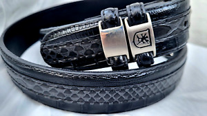 Stacy Adams Men's Black Genuine Leather Faux Croc Snake Textured Belt Size 34"