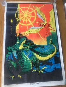 DRAGON FIGHTER VINTAGE 1971 BLACKLIGHT POSTER Star City Lis Angeles 35” X 23” - Picture 1 of 5
