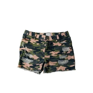 Girl's Size 12 Denim Short's Place Green and Pink Camouflage Distressed - Picture 1 of 5