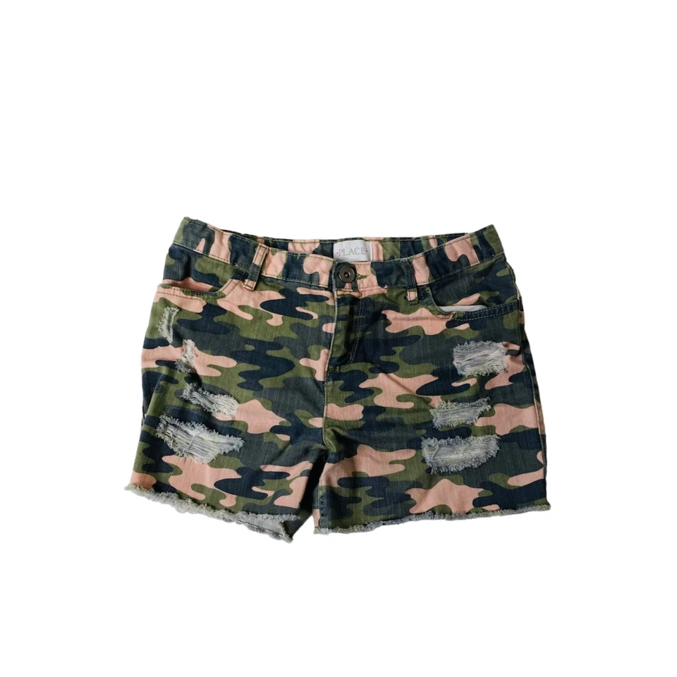 Pantalón Corto Denim Mujer Talla 12 Verde y Rosa Camuflaje Envejecido Foto 1 de 4