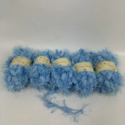 Fancy Yarn Bulky Eyelash Pom Pom Blue Detail Trim Knitting Crochet DIY Lot 5 - Image 1 of 4
