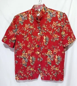 Vintage 80er Jahre F.L Malik Bluse rot geblümt Damengröße 10 Oberteil Leinen Baumwollmischung Taschen - Bild 1 von 12