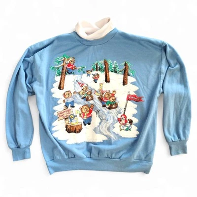 Womens Vintage Land N Sea Teddy Bear/Plaid Turtleneck Sweatshirt Size Small - Image 1 of 4