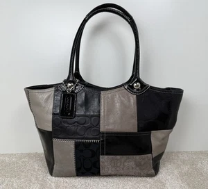 Coach Bleeker Black And Gray Patchwork Tote Handbag - Picture 1 of 12