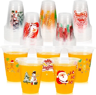 圣诞一次性杯子 - 50 包 12 盎司透明一次性圣诞塑料杯 — 第 1/4 张图片
