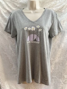 LIFE IS GOOD Damen V-Neck Crusher T-Shirt ~ Medium ~ S/S grau Baumwolle-Poly GÄNSEBLÜMCHEN - Bild 1 von 8