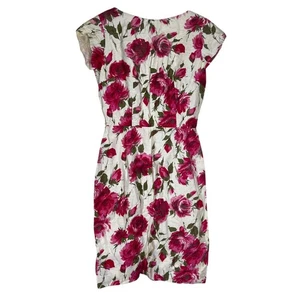 Vintage 60s Rose Floral Wiggle Dress Cap Sleeve Lined Back Zip Pink Green XS - Bild 1 von 6