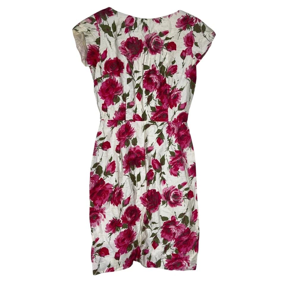 Vestido Vintage Años 60 Rosa Floral Moveble Manga Gorra Forrado Cremallera Trasera Rosa Verde XS Foto 1 de 4