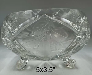 Vintage Clear Cut Crystal Three Footed Centerpiece Candy Bowl Dish - Picture 1 of 8