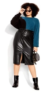 CITY CHIC Womens Black Faux Leather Midi Pencil Skirt NWT Plus Size XS (14) - Picture 1 of 17