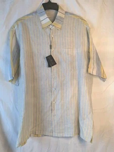 NWT Bugatchi Uomo Linen Shirt Mens XL Multicolor Stripe Button Down Short Sleeve - Bild 1 von 13