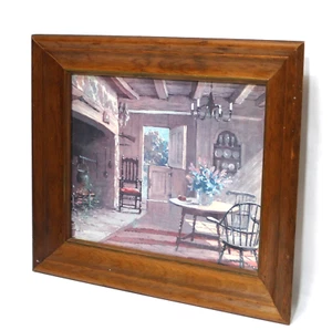 Vintage Wall Litho Print Dutch Door 13X11 Wood Frame - Picture 1 of 7