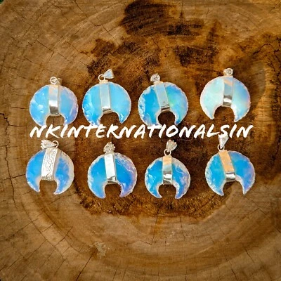 opalite Crystal Moon 5 pcs Wholesale Pendant Lot  Silver Plated Crystal Moon - Image 1 of 4