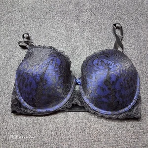 Frederick's of Hollywood Bra Women Size 34 E Blue With Black Lace Cover Lightly - Picture 1 of 5