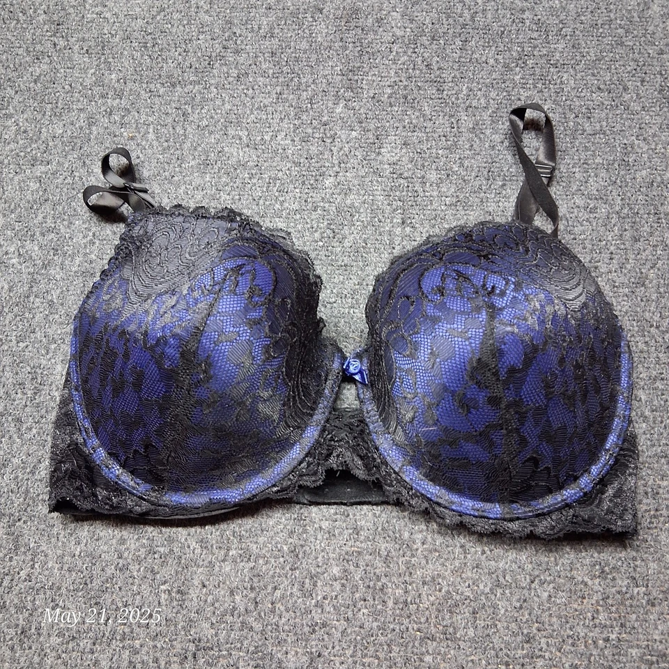 Frederick's of Hollywood Bra Women Size 34 E Blue With Black Lace Cover Lightly - Image 1 of 4