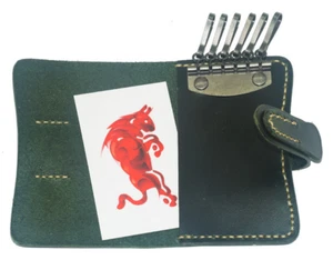 men women key holder card wallet pocket purse bag cow Leather pouch green H901 - Picture 1 of 4