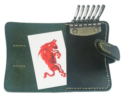 men women key holder card wallet pocket purse bag cow Leather pouch green H901 - Image 1 of 4