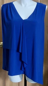 New w $42 Tag Size 3X Royal Cobalt Blue Sleeveless V Neck Drape Blouse Made USA - Picture 1 of 6
