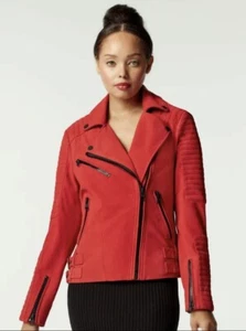 Blanc Noir CHERIE SUEDE MOTORCYCLE JACKET Coat Women's Size Medium HAUTE RED 019 - Picture 1 of 7