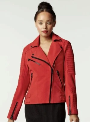 Blanc Noir CHERIE SUEDE MOTORCYCLE JACKET Coat Women's Size Medium HAUTE RED 019 - Image 1 of 4