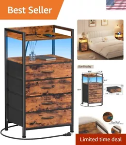 Stylish Bedroom Dresser with Charging Station and Wooden Shelf - Rustic Brown - Picture 1 of 10