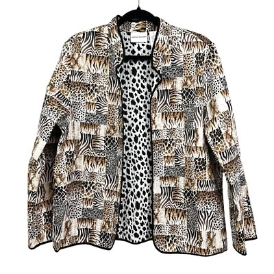 Blazer mujer Alfred Dunner frente abierto estampado animal manga larga marrón blanco 16 Foto 1 de 4