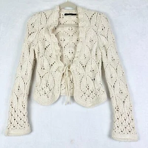 The Limited Vintage Y2K Crochet Knit Sweater Cardigan Size Small Chunky Cream - Picture 1 of 9