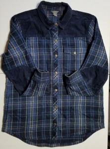 Eddie Bauer Long Sleeve Snap Up Blue Plaid Corduroy Shirt Shacket Women's Medium - Picture 1 of 13
