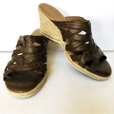 G. H. BASS & CO. 9.5 Zoe Brown Slip On Espadrille Boho Summer Wedges Sandals Y2K - Image 1 of 4