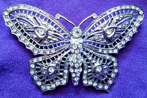 Vtg Butterfly Brooch Filigree Silver Openwork High End Rhinestones Crystals HTF - Picture 1 of 14