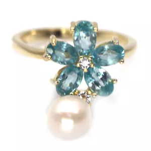 Caliente Azul Circonita,Perla Y Circonita Cúbica Mujeres Anillo 925 Plata Talla - Imagen 1 de 4