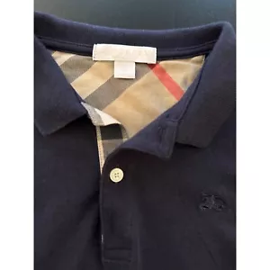 Burberry Girls Collared Check Polo Shirt Size 10Y Navy Youth Cotton Long Sleeve - Picture 1 of 10