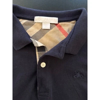 Burberry Girls Collared Check Polo Shirt Size 10Y Navy Youth Cotton Long Sleeve - Image 1 of 4