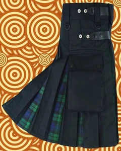 Watch Black Hybrid Cotton Kilt Deluxe Tartan Gothic Utility Outdoor Skirt Highla - Picture 1 of 4