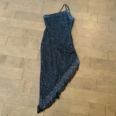 Женское винтажное ассиметричное шелковое платье Scala с бисером размер большой - Изображение 1 из 4