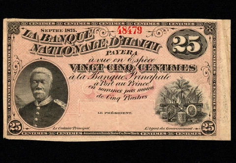 Haiti  25  Centimes  1875  P-68  VF Cover