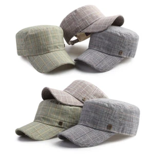 XL~2XL XXL 61~64Cm Unisex Mens Linen Glen Check Cadet Military Cap Trucker Hats - Picture 1 of 10