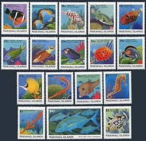 Marshall 168-184, MNH. Michel 150-161,172-175,208. Marine life 1988-1989. Fish. - Picture 1 of 1