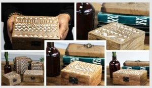 White Washed Artisan Slavic Aztec Design Wooden Box Choose Your Own - Fast Deliv - Foto 1 di 50
