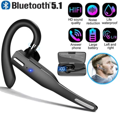 Bluetooth 5.1 Headset Trucker Wireless Earpiece Earbud Dual Mic Noise Cancelling - Image 1 of 4