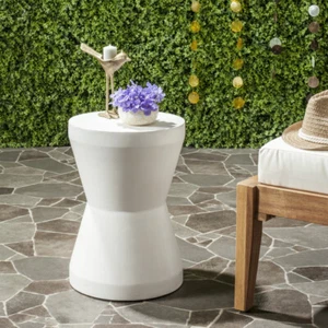 SAFAVIEH Outdoor Collection Torre Concrete Accent Stool | Ivory | - Picture 1 of 5