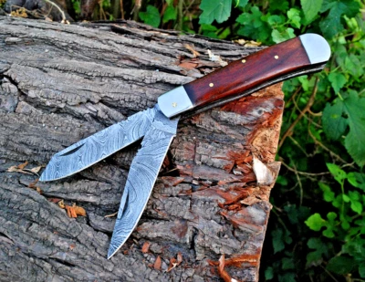 CUSTOM MADE HAND FORGED DAMASCUS STEEL FOLDING BALDE TRAPPER POCKET KNIFE 693 - Image 1 of 4
