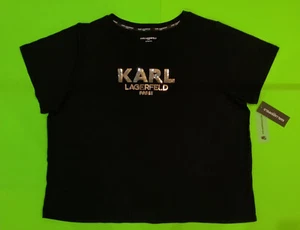 Karl Lagerfeld Women’s Short Sleeve T-Shirt Paris Plus Size 3XL Black w/Silver - Picture 1 of 12