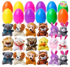 12 Pcs Prefilled Easter Eggs of Mini Stuffed Animal Plush Toys Basket Stuffer - Picture 1 of 7